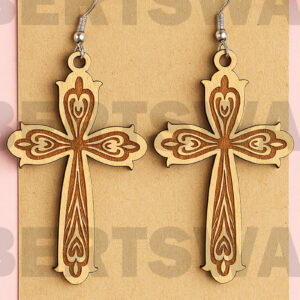 Intra απο ξύλο plywood  Χρώμα wenge 3mm-4mm πάχος - Σκουλαρίκια σταυρωτής καρδιάς Δίασταση 3x3 cm INTRAFABR-121436702