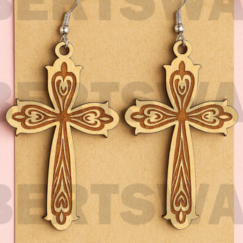 Intra απο ξύλο plywood Χρώμα wenge 3mm-4mm πάχος - Σκουλαρίκια σταυρωτής καρδιάς Δίασταση 3x3 cm INTRAFABR-121436702 - Image 1