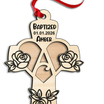 Intra απο ξύλο plywood  Χρώμα wenge 3mm-4mm πάχος - Σταυρός τριαντάφυλλο γράμμα ένα στολίδι με λέιζερ Δίασταση 6x6 cm INTRAFABR-67593709 - Image 3