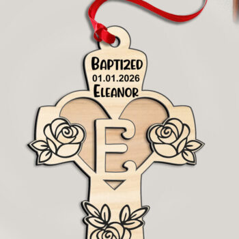 Intra απο ξύλο plywood  Χρώμα wenge 3mm-4mm πάχος - Σταυρός τριαντάφυλλο γράμμα E λέιζερ Δώρο στολίδι Δίασταση 6x6 cm INTRAFABR-67593715 - Image 1