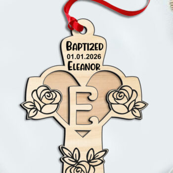 Intra απο ξύλο plywood  Χρώμα wenge 3mm-4mm πάχος - Σταυρός τριαντάφυλλο γράμμα E λέιζερ Δώρο στολίδι Δίασταση 6x6 cm INTRAFABR-67593715 - Image 2