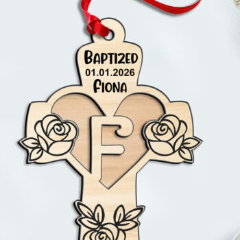 Intra απο ξύλο plywood  Χρώμα wenge 3mm-4mm πάχος - Σταυρός τριαντάφυλλο Γράμμα F Laser Στολίδι Δίασταση 6x6 cm INTRAFABR-67593738 - Image 1