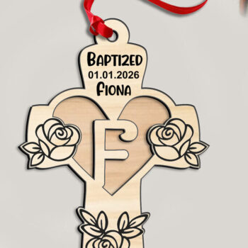 Intra απο ξύλο plywood  Χρώμα wenge 3mm-4mm πάχος - Σταυρός τριαντάφυλλο Γράμμα F Laser Στολίδι Δίασταση 6x6 cm INTRAFABR-67593738 - Image 3