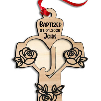 Intra απο ξύλο plywood  Χρώμα wenge 3mm-4mm πάχος - Σταυρός τριαντάφυλλο γράμμα J στολίδι λέιζερ δώρου Δίασταση 6x6 cm INTRAFABR-67593757 - Image 1