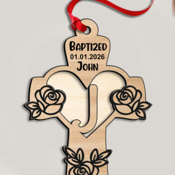 Intra απο ξύλο plywood  Χρώμα wenge 3mm-4mm πάχος - Σταυρός τριαντάφυλλο γράμμα J στολίδι λέιζερ δώρου Δίασταση 6x6 cm INTRAFABR-67593757 - Image 2