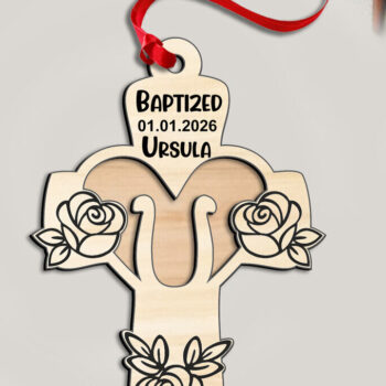 Intra απο ξύλο plywood  Χρώμα wenge 3mm-4mm πάχος - Στολίδι δώρου σταυρού τριαντάφυλλου U Δίασταση 6x6 cm INTRAFABR-12243761 - Image 2