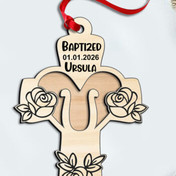 Intra απο ξύλο plywood  Χρώμα wenge 3mm-4mm πάχος - Στολίδι δώρου σταυρού τριαντάφυλλου U Δίασταση 6x6 cm INTRAFABR-12243761 - Image 3