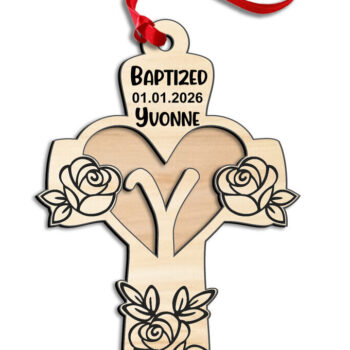 Intra απο ξύλο plywood Χρώμα wenge 3mm-4mm πάχος - Στολίδι δώρου λέιζερ σταυρού τριαντάφυλλο Δίασταση 6x6 cm INTRAFABR-97265346 - Image 1