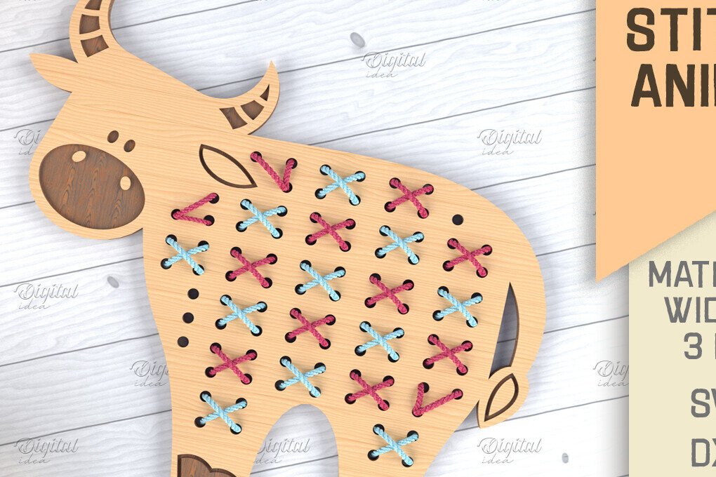 Intra απο ξύλο plywood  Χρώμα wenge 3mm-4mm πάχος - Cross Stitch Animals LaserCut. Αγελάδα Δίασταση 30x20 cm INTRAFABR-123189165