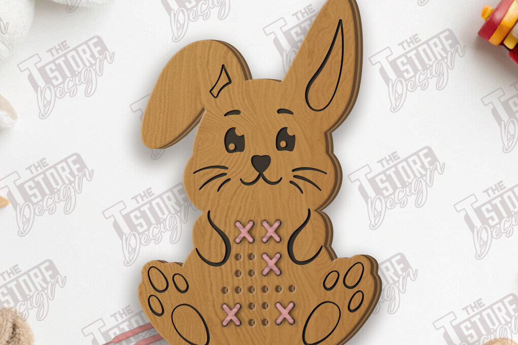 Intra απο ξύλο plywood  Χρώμα wenge 3mm-4mm πάχος - Cross Stitch Bunny | CNC Δίασταση 15x15 cm INTRAFABR-82901523