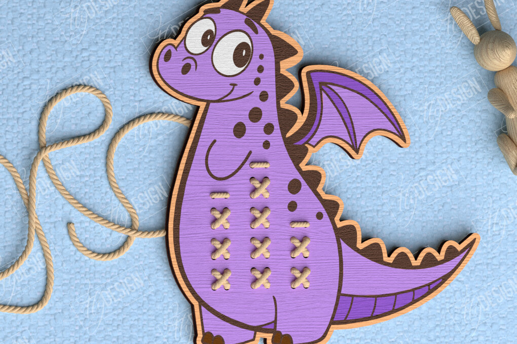 Intra απο ξύλο plywood  Χρώμα wenge 3mm-4mm πάχος - Cross Stitch Dragon | Montessori Lacing Δίασταση 15x15 cm INTRAFABR-39638909