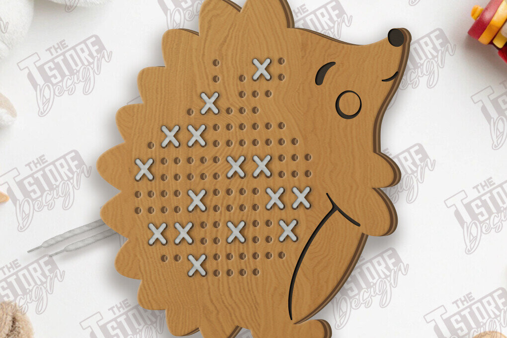 Intra απο ξύλο plywood  Χρώμα wenge 3mm-4mm πάχος - Cross Stitch Hedgehog | CNC Δίασταση 15x15 cm INTRAFABR-48956869