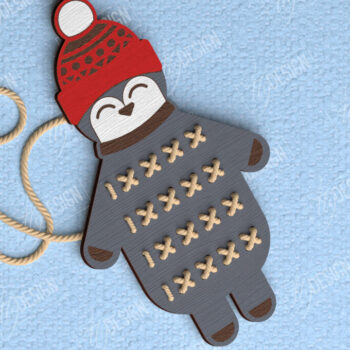 Intra απο ξύλο plywood Χρώμα wenge 3mm-4mm πάχος - Cross Stitch Penguin | Montessori Lacing Δίασταση 15x15 cm INTRAFABR-106315181 - Image 1