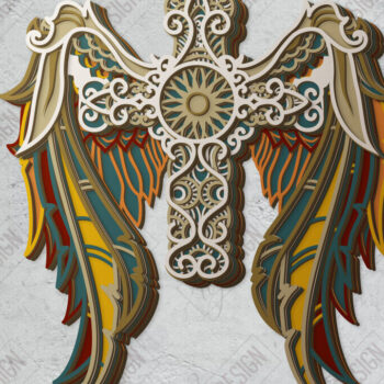 Intra απο ξύλο plywood  Χρώμα wenge 3mm-4mm πάχος - Cross Wings Multilayer | CNC Δίασταση 20x20 cm INTRAFABR-120588707 - Image 1