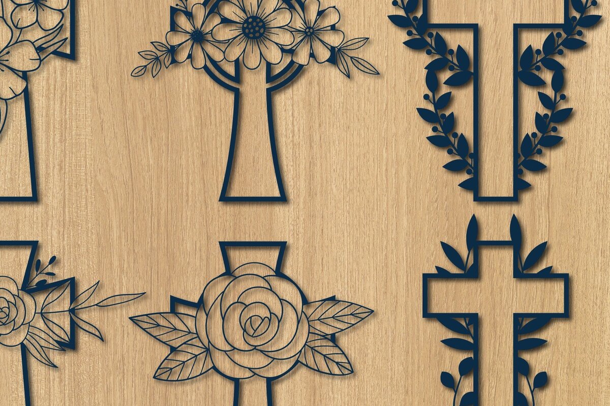 Intra απο ξύλο plywood  Χρώμα wenge 3mm-4mm πάχος - Δέσμη Cut σταυρού με λουλούδια LASER Δίασταση 20x20 cm INTRAFABR-41657252