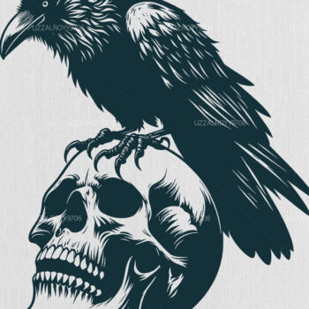 Intra απο ξύλο plywood  Χρώμα wenge 3mm-4mm πάχος - Crow on a Skull , Raven Skull Δίασταση 40x50 cm INTRAFABR-25329056 - Image 1