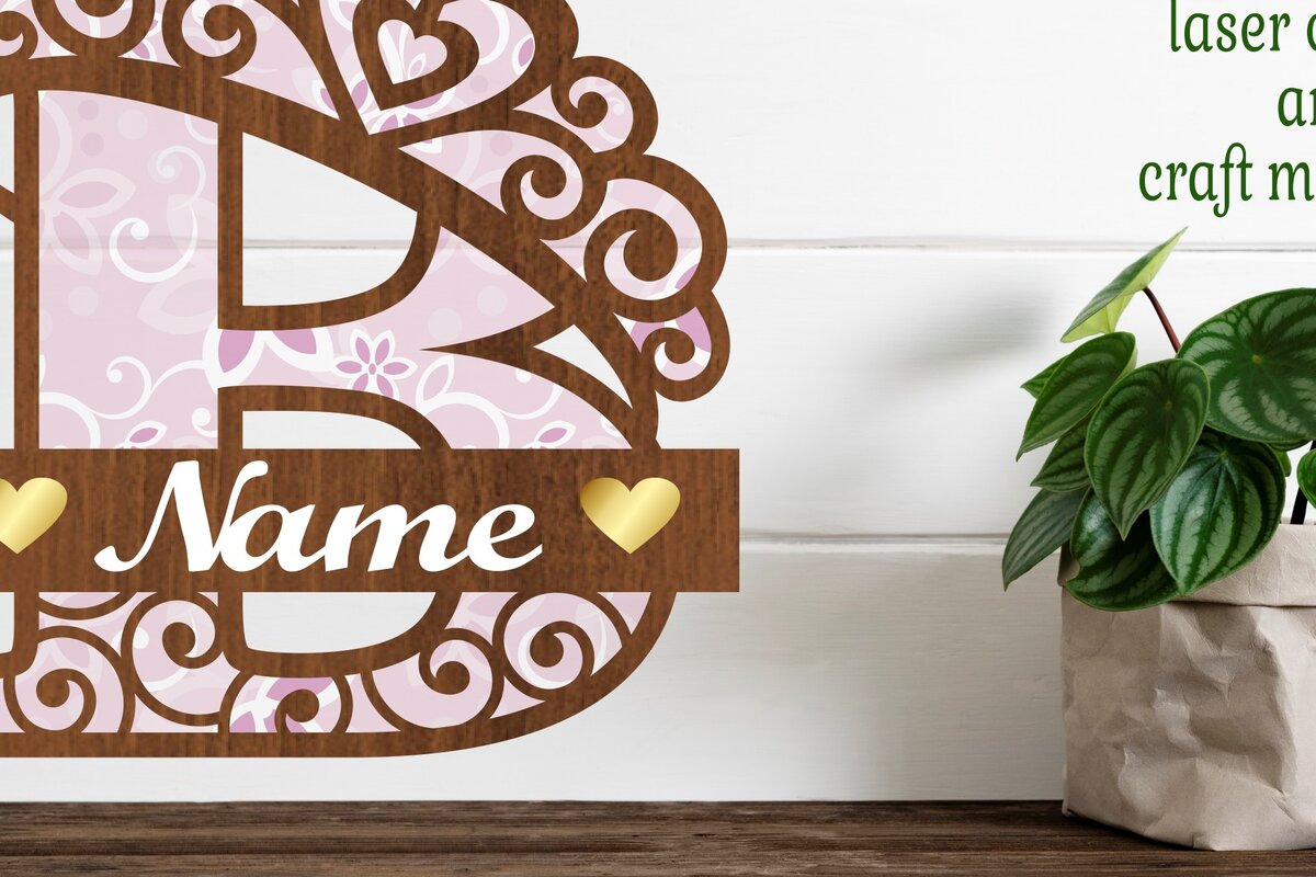 Intra απο ξύλο plywood  Χρώμα wenge 3mm-4mm πάχος - Μονόγραμμα με κεφαλαίο στέμμα Γράμμα B Δίασταση 30x20 cm INTRAFABR-70853549