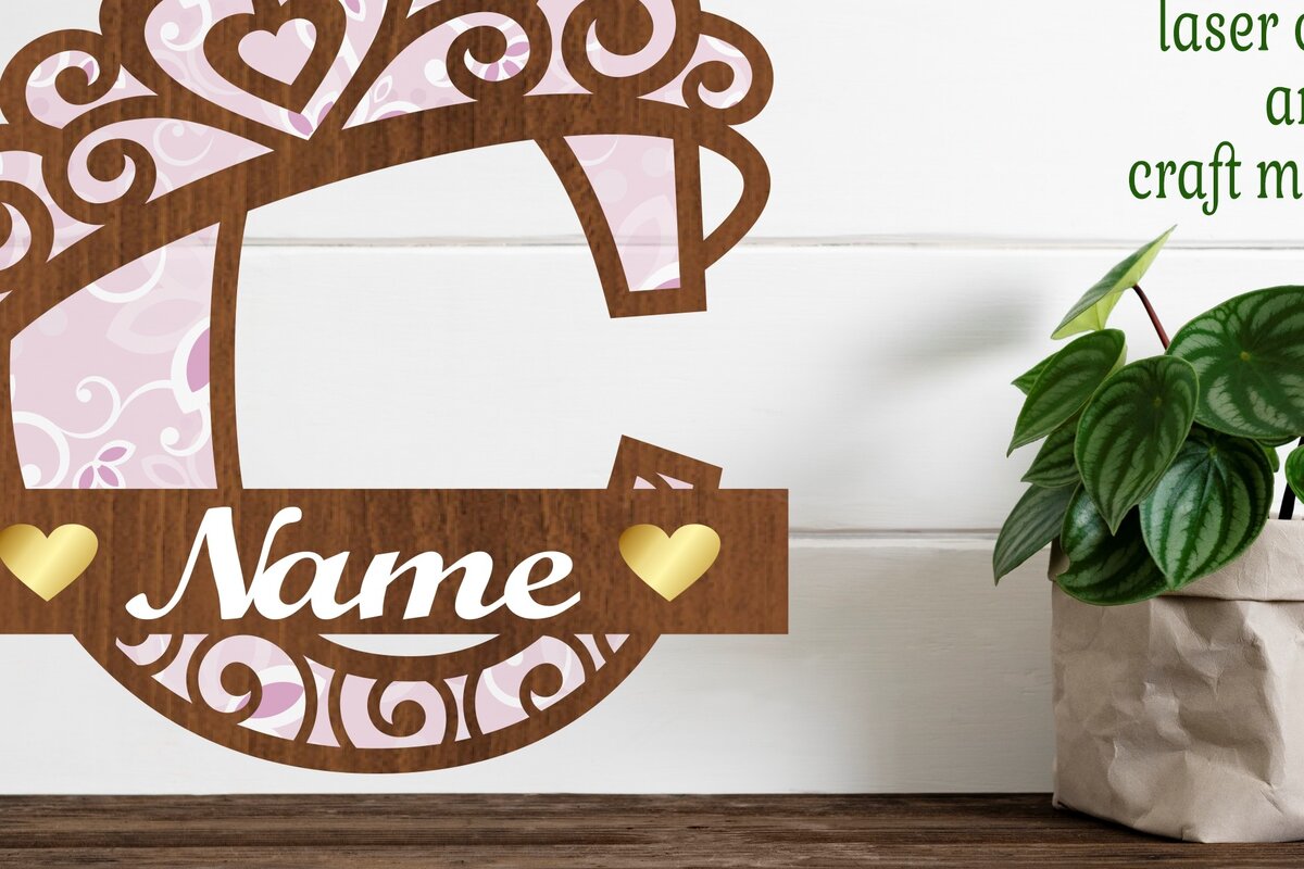 Intra απο ξύλο plywood  Χρώμα wenge 3mm-4mm πάχος - Μονόγραμμα με κεφαλαίο στέμμα Γράμμα C Δίασταση 30x20 cm INTRAFABR-123009361