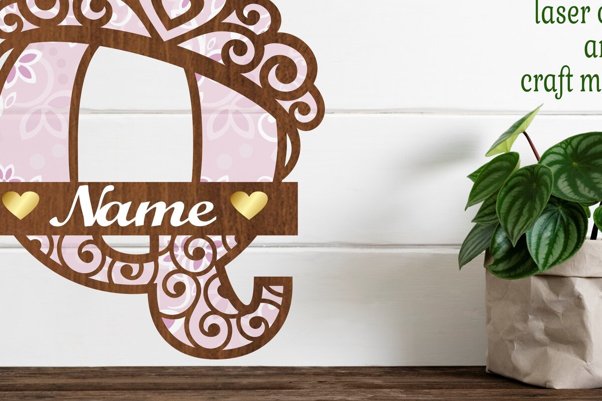 Intra απο ξύλο plywood  Χρώμα wenge 3mm-4mm πάχος - Μονόγραμμα με κεφαλαίο στέμμα Γράμμα Q Δίασταση 30x20 cm INTRAFABR-62895793