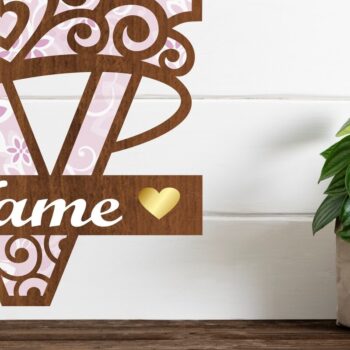 Intra απο ξύλο plywood  Χρώμα wenge 3mm-4mm πάχος - Κορώνα κεφαλαίο μονόγραμμα Γράμμα V Δίασταση 30x20 cm INTRAFABR-108043728 - Image 1