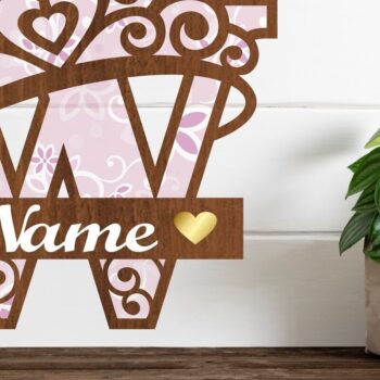 Intra απο ξύλο plywood  Χρώμα wenge 3mm-4mm πάχος - Κορώνα κεφαλαίο μονόγραμμα Γράμμα W Δίασταση 30x20 cm INTRAFABR-108043147 - Image 1