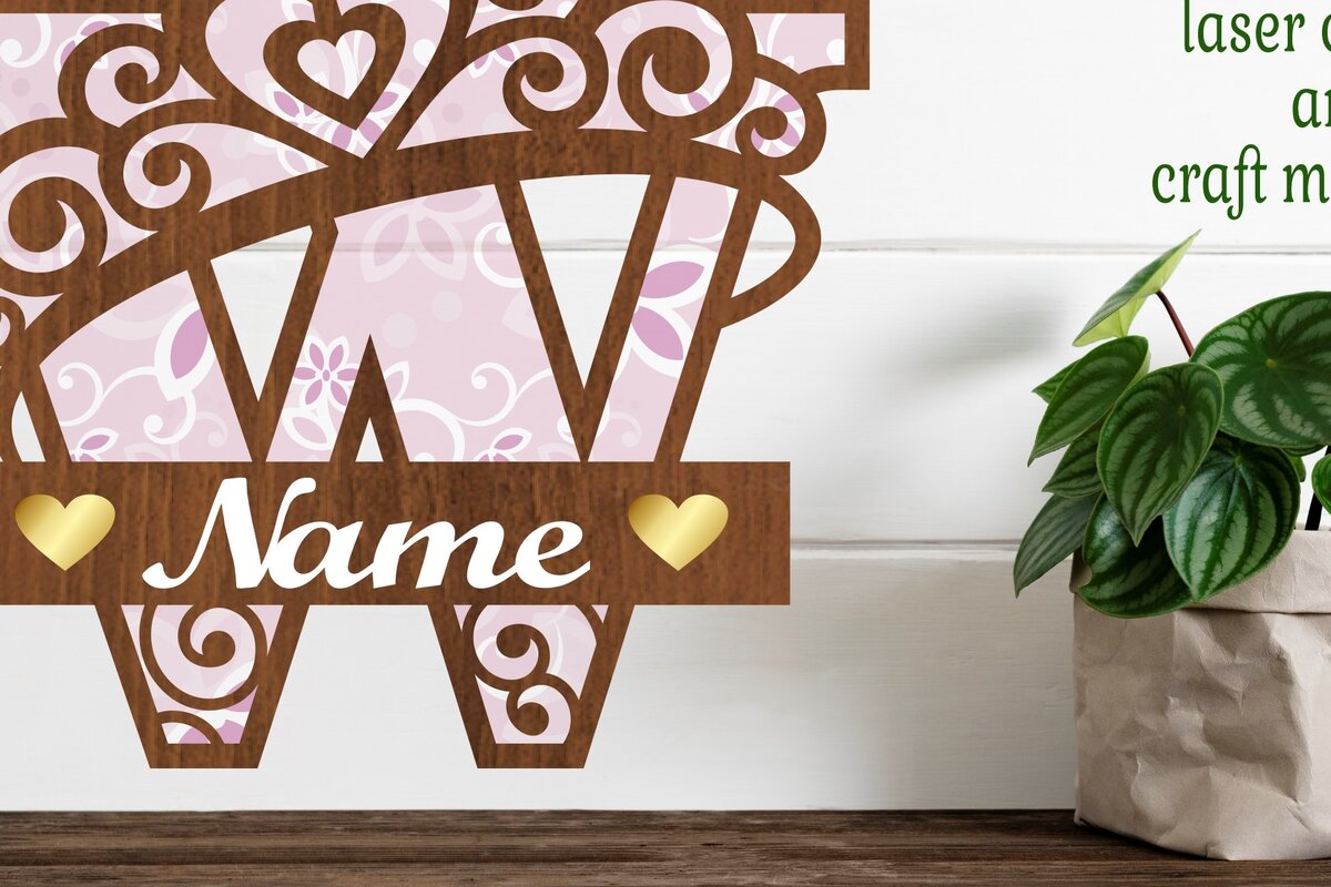 Intra απο ξύλο plywood  Χρώμα wenge 3mm-4mm πάχος - Κορώνα κεφαλαίο μονόγραμμα Γράμμα W Δίασταση 30x20 cm INTRAFABR-108043147