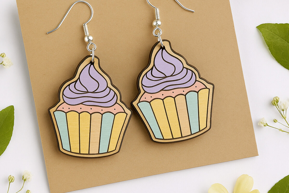 Intra απο ξύλο plywood  Χρώμα wenge 3mm-4mm πάχος - Σκουλαρίκια Cupcake Σχέδιο Δίασταση 3x3 cm INTRAFABR-94284853