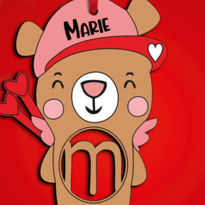 Intra απο ξύλο plywood  Χρώμα wenge 3mm-4mm πάχος - Έρως αρκούδα γράμμα M Ημέρα του Αγίου Βαλεντίνου Δίασταση 20x20 cm INTRAFABR-121853819