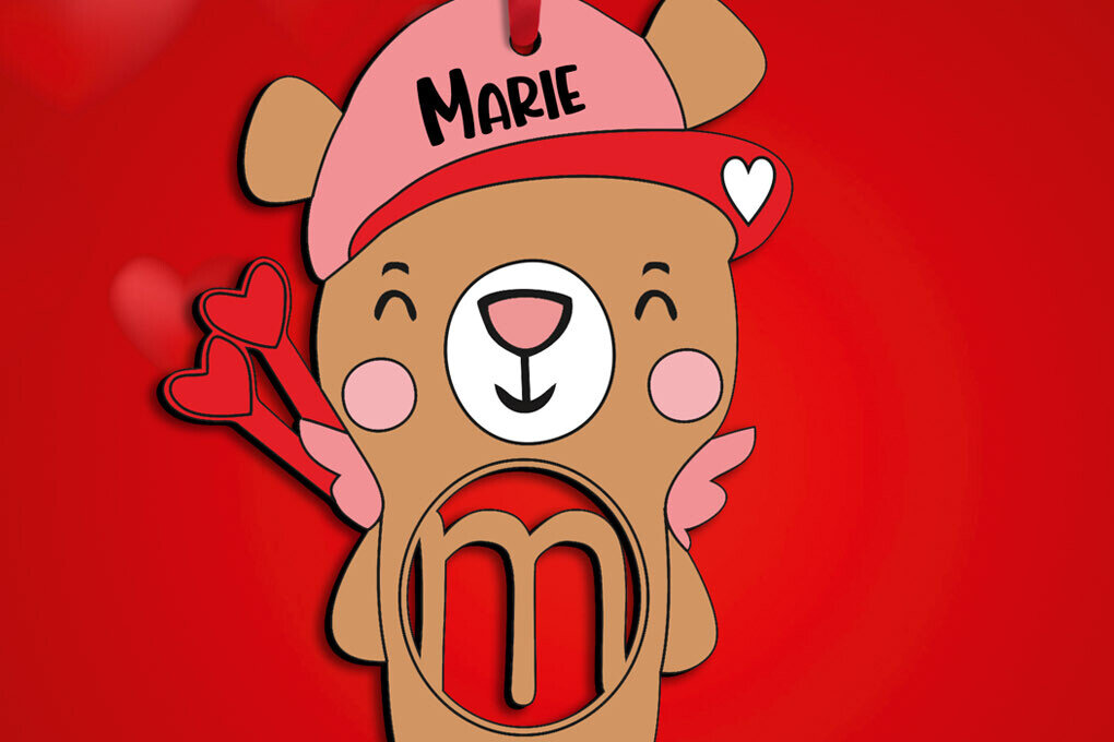 Intra απο ξύλο plywood  Χρώμα wenge 3mm-4mm πάχος - Έρως αρκούδα γράμμα M Ημέρα του Αγίου Βαλεντίνου Δίασταση 20x20 cm INTRAFABR-121853819