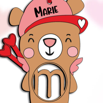 Intra απο ξύλο plywood  Χρώμα wenge 3mm-4mm πάχος - Έρως αρκούδα γράμμα M Ημέρα του Αγίου Βαλεντίνου Δίασταση 20x20 cm INTRAFABR-121853819 - Image 3