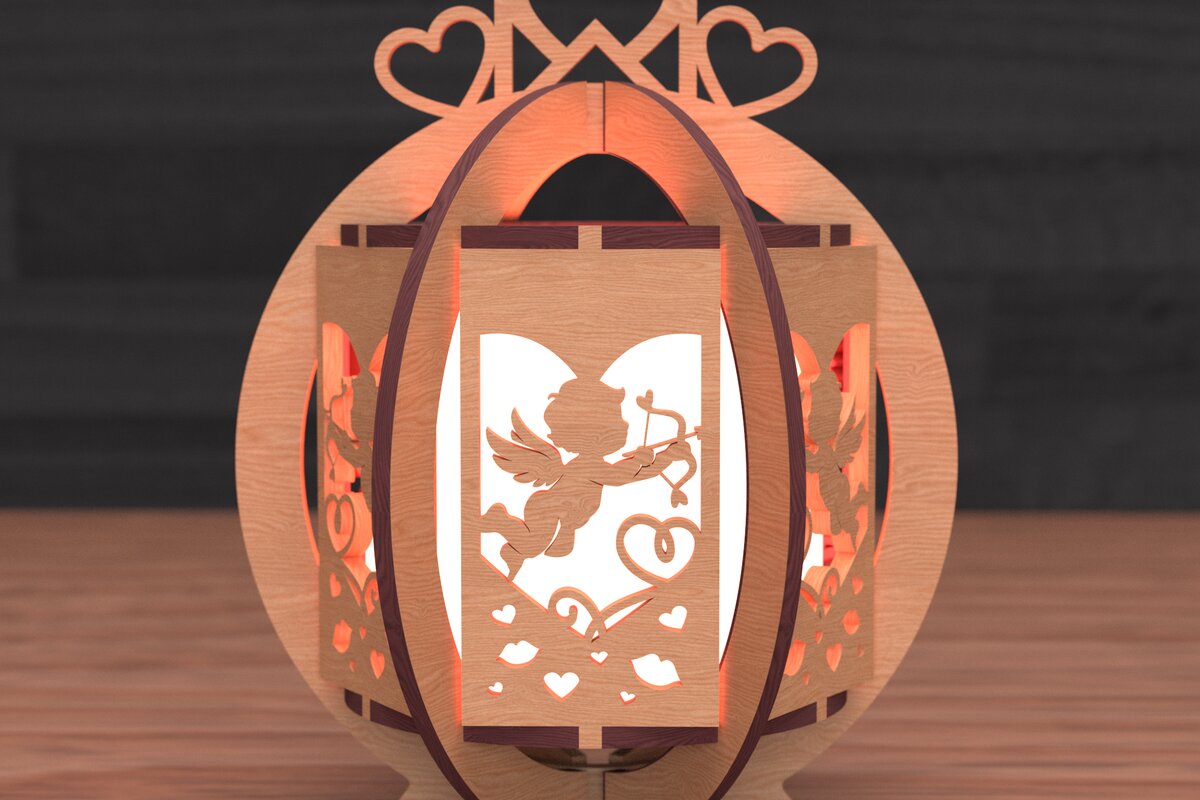 Intra απο ξύλο plywood  Χρώμα wenge 3mm-4mm πάχος - με λέιζερ Cupid Lantern Δίασταση 30x20 cm INTRAFABR-110860872