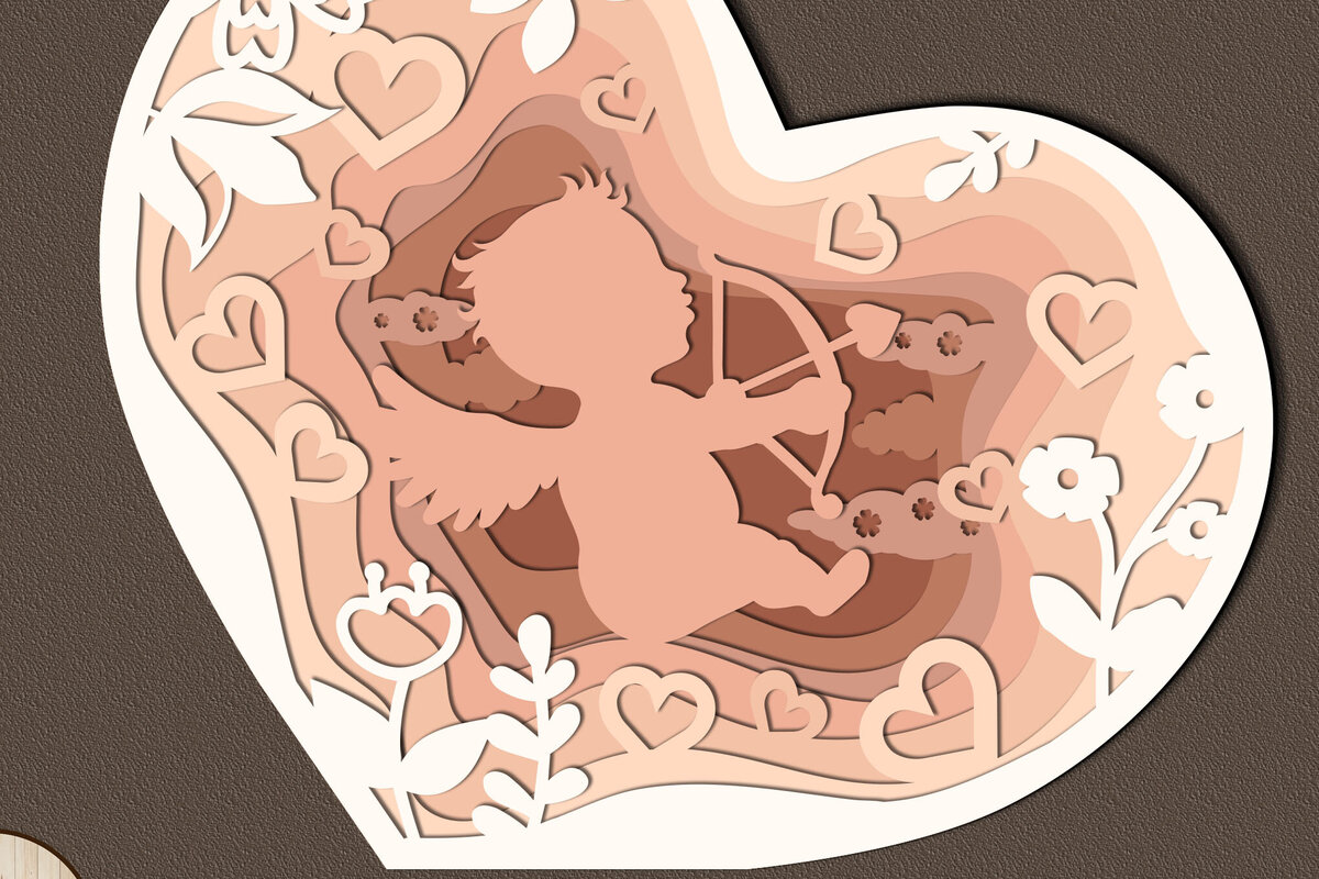 Intra απο ξύλο plywood  Χρώμα wenge 3mm-4mm πάχος - Πρότυπο πολυστρωματικής χειροτεχνίας Cupidon Heart Δίασταση 7x6 cm INTRAFABR-68023659