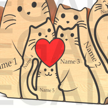 Intra απο ξύλο plywood  Χρώμα wenge 3mm-4mm πάχος - Προσαρμοσμένη Γάτα Οικογένεια 6 με Καρδιά Δίασταση 20x20 cm INTRAFABR-123010719 - Image 3