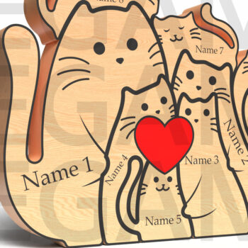 Intra απο ξύλο plywood  Χρώμα wenge 3mm-4mm πάχος - Προσαρμοσμένη οικογένεια 8 γατών με καρδιά Δίασταση 20x20 cm INTRAFABR-120685077 - Image 2