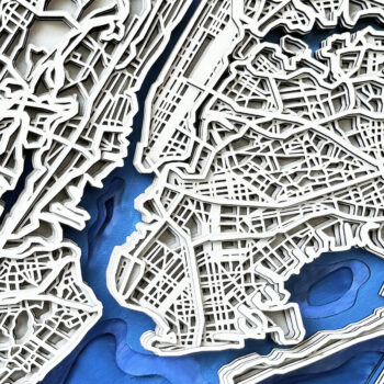 Intra απο ξύλο plywood  Χρώμα wenge 3mm-4mm πάχος - Προσαρμοσμένο πρότυπο χάρτη πόλης με χαραγμένο χάρτη Δίασταση 16x16 cm INTRAFABR-114633647 - Image 2