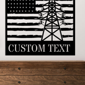 Intra απο ξύλο plywood  Χρώμα wenge 3mm-4mm πάχος - Custom Lineman USA Flag στρογγυλός ός τοίχος Δίασταση 30x40 cm INTRAFABR-108580751 - Image 2