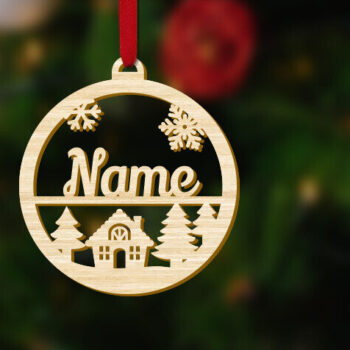 Intra απο ξύλο plywood  Χρώμα wenge 3mm-4mm πάχος - Χριστουγεννιάτικο στολίδι με προσαρμοσμένο όνομα με καλύβα Δίασταση 1x4 cm INTRAFABR-106412826 - Image 1