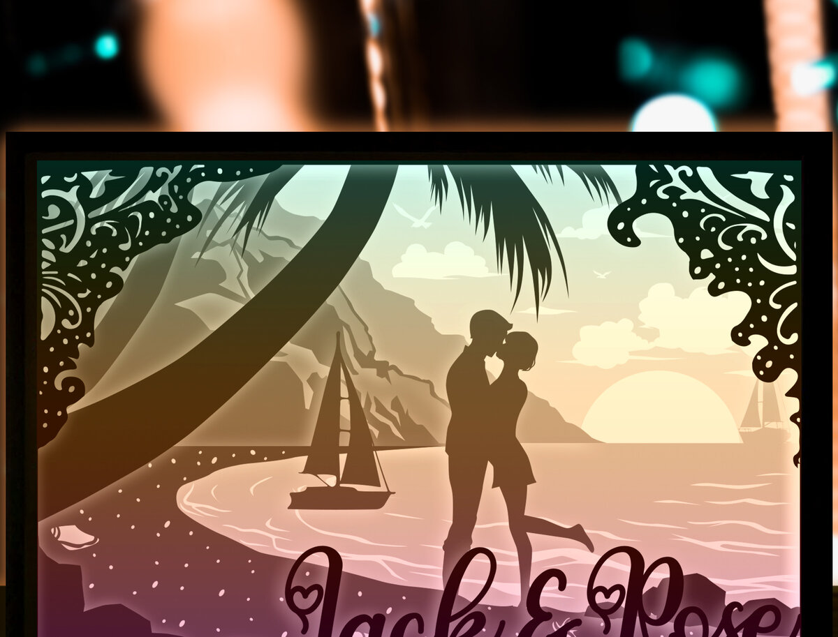 Intra απο ξύλο plywood  Χρώμα wenge 3mm-4mm πάχος - Προσαρμοσμένο όνομα Ζευγάρι σε κοπή χαρτιού παραλίας Δίασταση 20x20 cm INTRAFABR-81243708