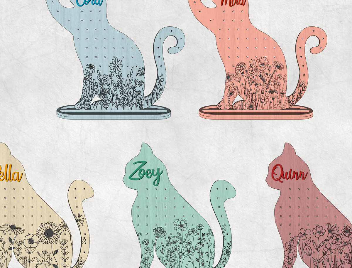 Intra απο ξύλο plywood  Χρώμα wenge 3mm-4mm πάχος - Στάση σκουλαρικιών λουλουδιών γάτας με προσαρμοσμένο όνομα Δίασταση 20x20 cm INTRAFABR-96281579