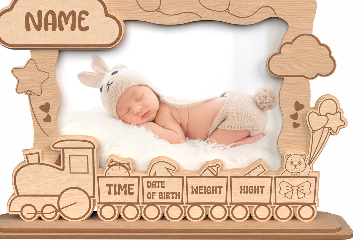 Intra απο ξύλο plywood  Χρώμα wenge 3mm-4mm πάχος - Προσαρμοσμένη κορνίζα μωρών με τρένο Δίασταση 20x25 cm INTRAFABR-71444442