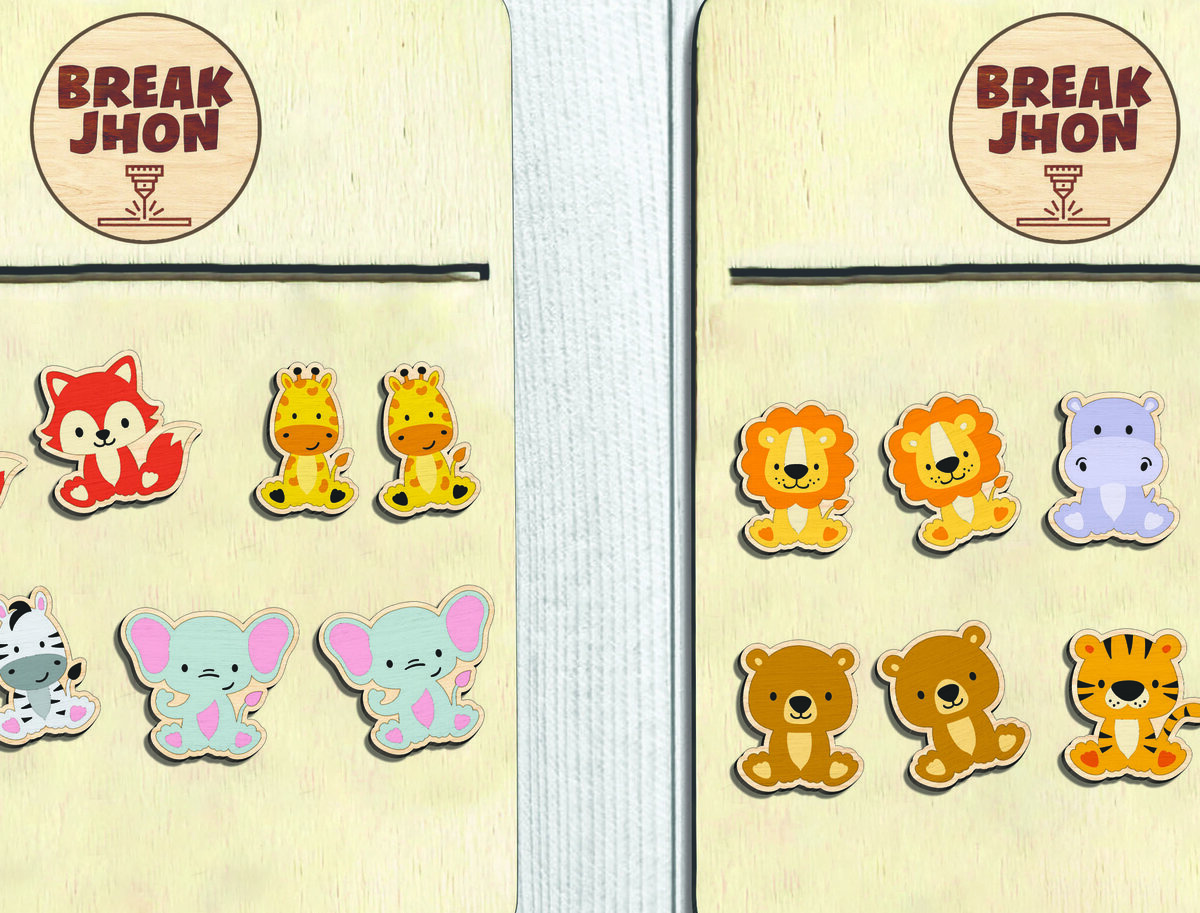 Intra απο ξύλο plywood  Χρώμα wenge 3mm-4mm πάχος - Cute Animal Stud Earrings -Break Jhon Δίασταση 3x3 cm INTRAFABR-93046990