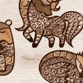 Intra απο ξύλο plywood  Χρώμα wenge 3mm-4mm πάχος - Πρότυπα δέσμης χαριτωμένα ζώα Δίασταση 14x8 cm INTRAFABR-124682515 - Image 1