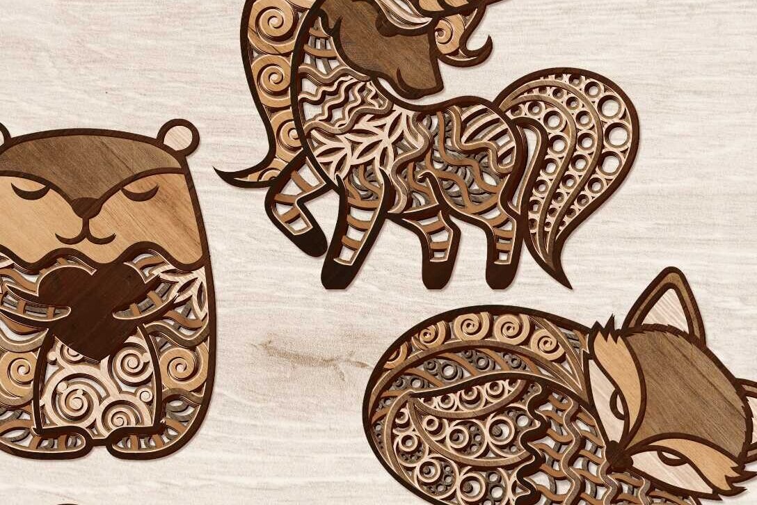 Intra απο ξύλο plywood  Χρώμα wenge 3mm-4mm πάχος - Πρότυπα δέσμης χαριτωμένα ζώα Δίασταση 14x8 cm INTRAFABR-124682515