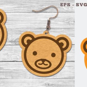 Intra απο ξύλο plywood  Χρώμα wenge 3mm-4mm πάχος - Σκουλαρίκια με λέιζερ Cute Bear Design Δίασταση 3x3 cm INTRAFABR-95857951