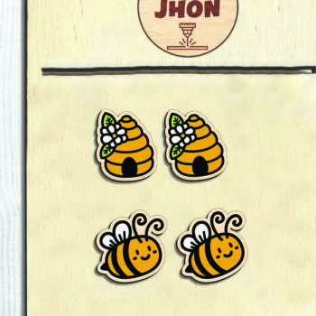 Intra απο ξύλο plywood Χρώμα wenge 3mm-4mm πάχος - Cute Bee Stud Earring Cut File Δίασταση 3x3 cm INTRAFABR-92862426 - Image 2