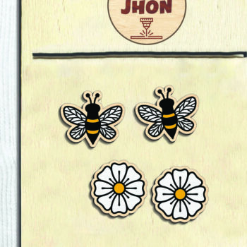 Intra απο ξύλο plywood Χρώμα wenge 3mm-4mm πάχος - Cute Bee Stud Earring Cut File Δίασταση 3x3 cm INTRAFABR-92862426 - Image 4