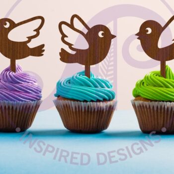 Intra απο ξύλο plywood  Χρώμα wenge 3mm-4mm πάχος - Cute Birds Cupcake Topper Laser Δίασταση 30x20 cm INTRAFABR-117243634 - Image 1