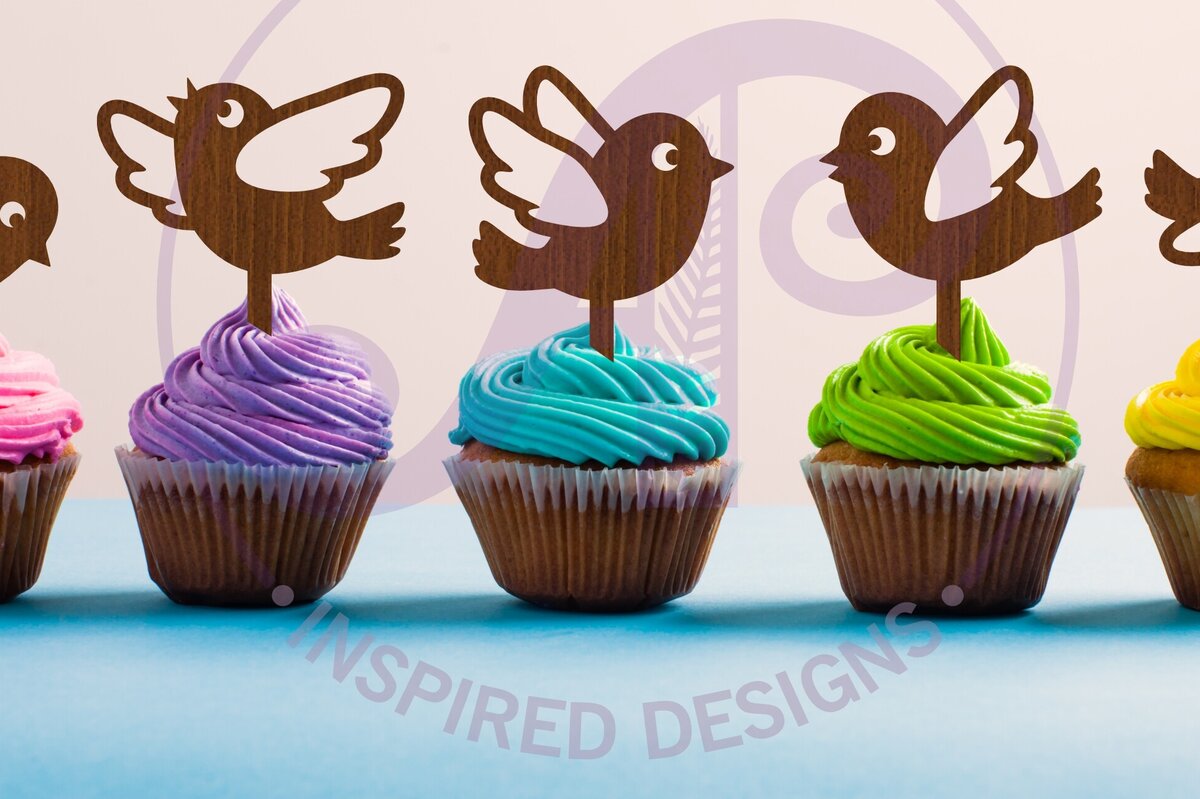 Intra απο ξύλο plywood  Χρώμα wenge 3mm-4mm πάχος - Cute Birds Cupcake Topper Laser Δίασταση 30x20 cm INTRAFABR-117243634