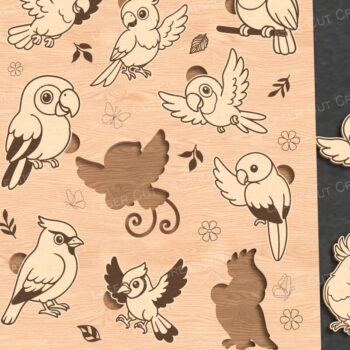 Intra απο ξύλο plywood  Χρώμα wenge 3mm-4mm πάχος - Cute Birds Puzzle για παιδιά Δίασταση 30x20 cm INTRAFABR-80368456 - Image 1