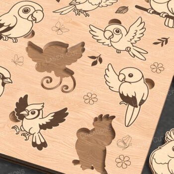 Intra απο ξύλο plywood  Χρώμα wenge 3mm-4mm πάχος - Cute Birds Puzzle για παιδιά Δίασταση 30x20 cm INTRAFABR-80368456 - Image 2
